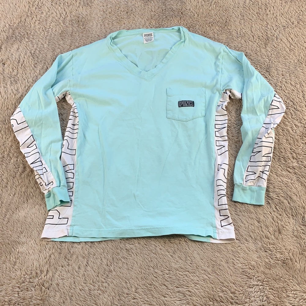 VS PINK V-neck Long Sleeve Pocket Tee